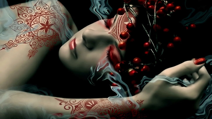 arm, hand, tattoo, cg artwork, henna pattern, beauty, red henna, HD wallpaper