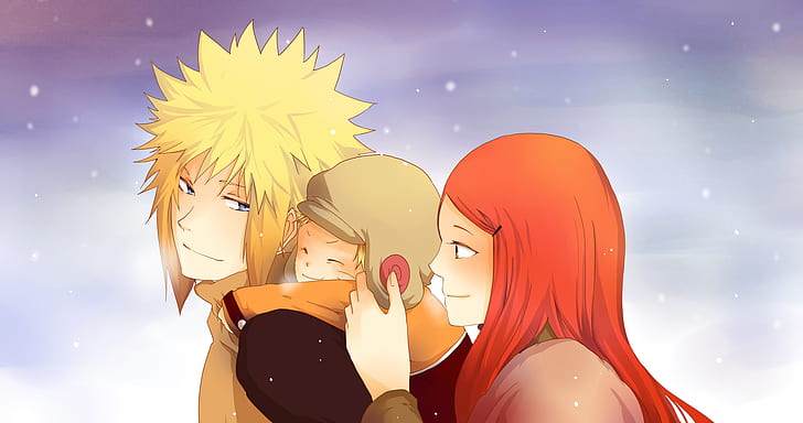 winter, the sky, eyes, look, snow, family, Anime, Naruto, mom