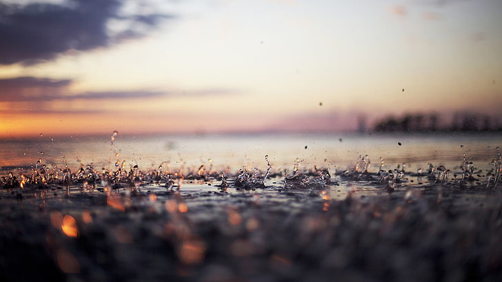 body of water, untitled, rain, sunset, photography, macro, nature, HD wallpaper