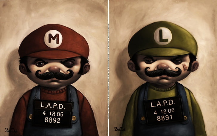 Mario and Luigi illustration collage, Mario Bros., people, indoors, HD wallpaper