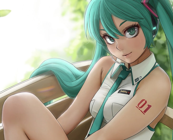 green haired female anime character, Vocaloid, Hatsune Miku, neckties