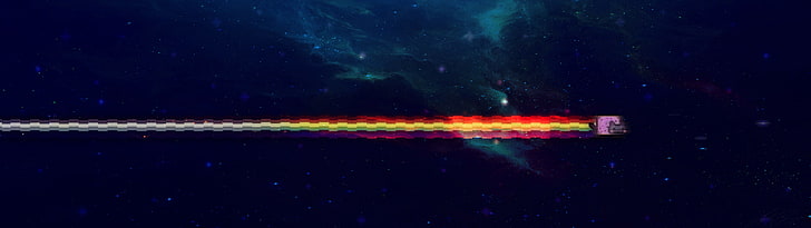 multicolored digital wallpaper, space, Nyan Cat, space art, digital art