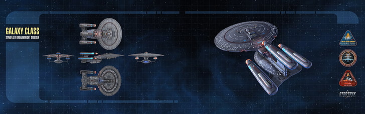 Galaxy Class illustration, Star Trek, spaceship, multiple display