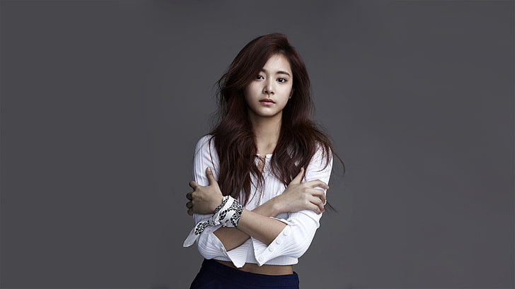 women's white long-sleeved top, twice tzuyu, Asian, K-pop, Korean, HD wallpaper