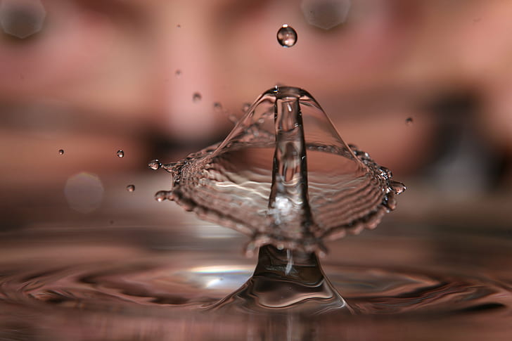 dew drops on body of water in closeup photo, Collide, macro, action, HD wallpaper