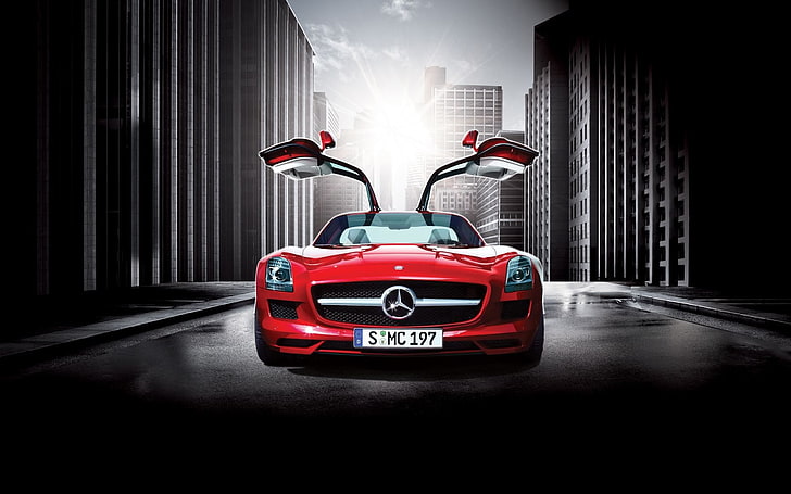 Mercedes-Benz SLS AMG, car, street, transportation, mode of transportation