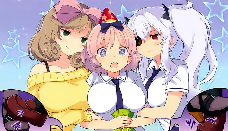 Senran Kagura, big boobs, anime girls, Yagyuu, Haruka, Hibari, HD wallpaper