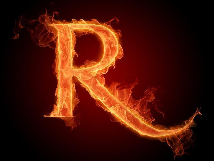 flaming r illustration, fire, flame, letter, Litera, fire - Natural Phenomenon, HD wallpaper