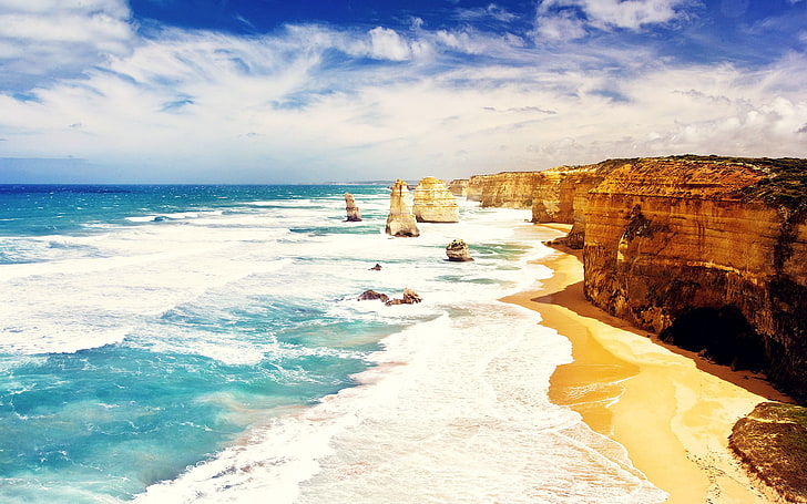 brown mountains and ocean, nature, sky, Twelve Apostles, Australia