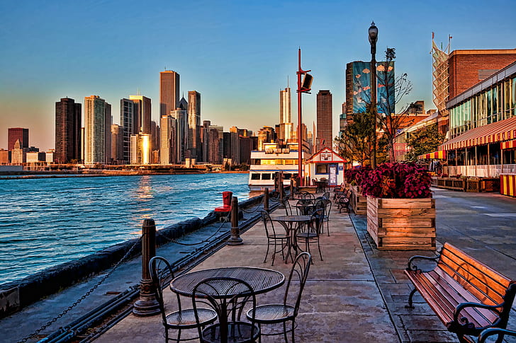 cityscape, Chicago, pier, HD wallpaper