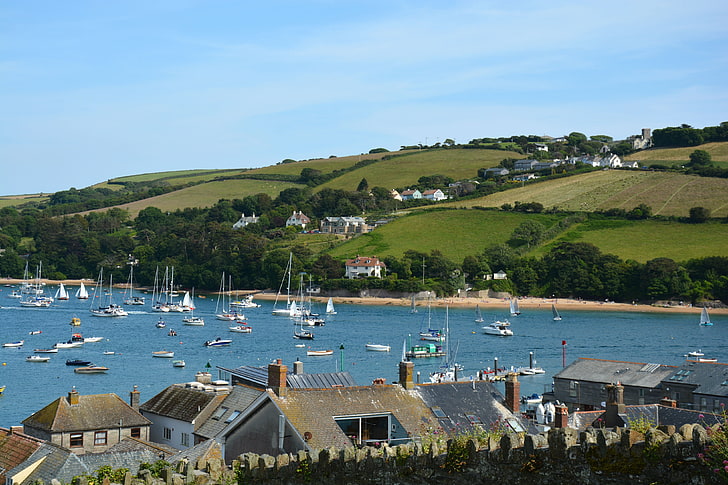 field, England, Home, yachts, Panorama, Roof, Landscape, boats, HD wallpaper