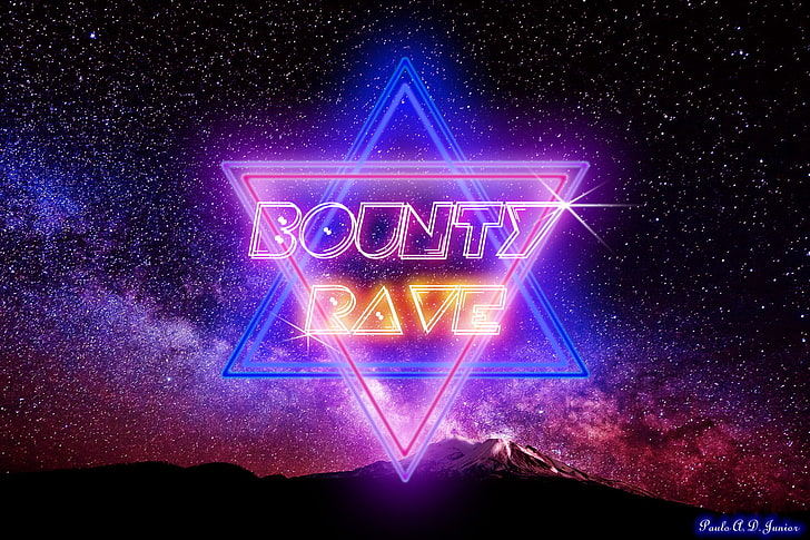 Bounty Pave text, New Retro Wave, Photoshop, fantasy art, neon lights, HD wallpaper
