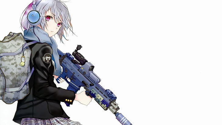 girl animated character holding rifle gun wallpaper, anime, military, HD wallpaper