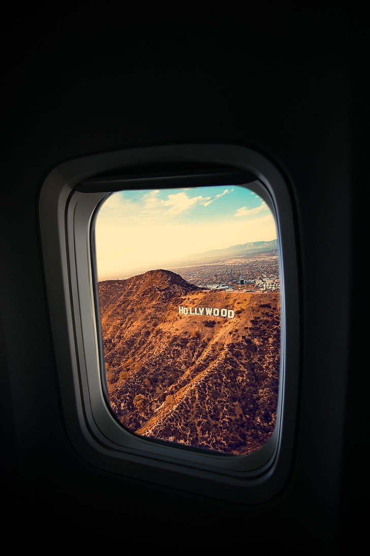 Hd Wallpaper Hollywood Signage Porthole Window Plane Flight