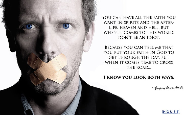 brown bandage, House, M.D., religion, quote, adhesive tape, censorship, HD wallpaper