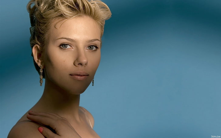 celebrity, Scarlett Johansson, women, actress, portrait, blue