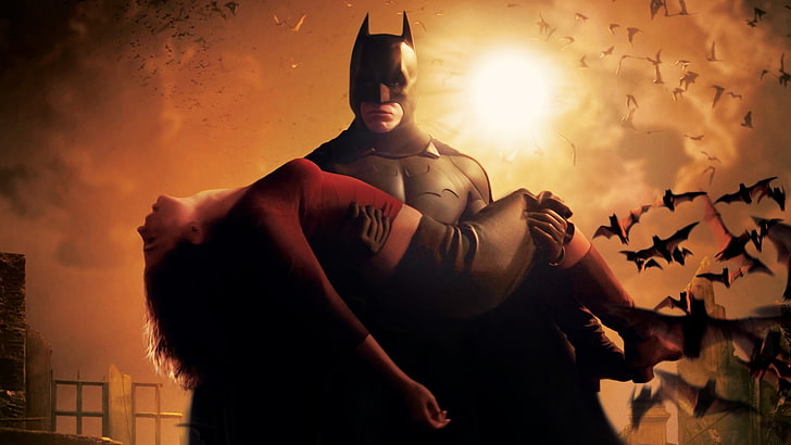Batman carrying unconscious woman digital wallpaper, movies, Batman Begins