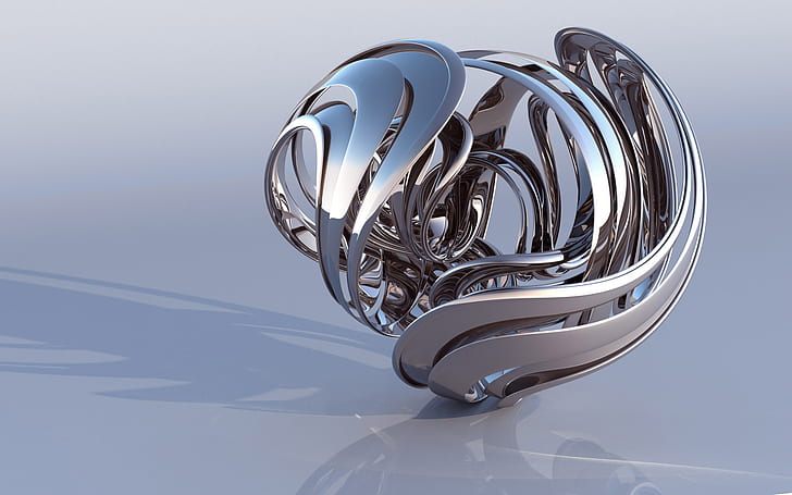 Silver Metal Sculpture, silver curve line accessory, 3d and abstract, HD wallpaper
