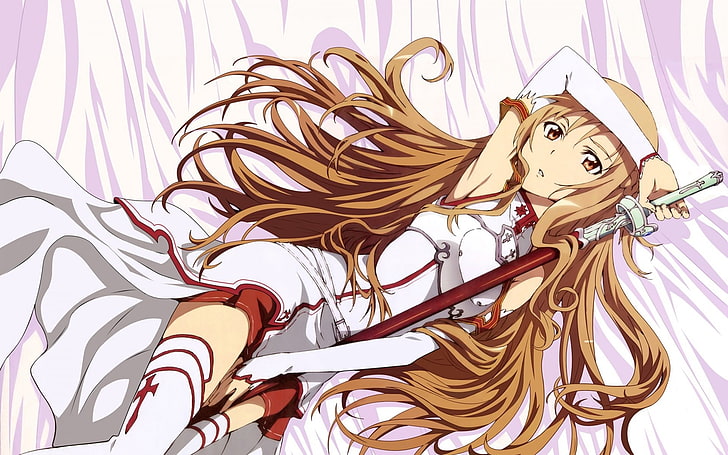 brown haired female character illustration, anime, Yuuki Asuna, HD wallpaper