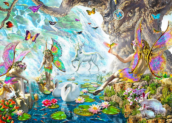 Fairy Land, pretty, art, fantasy, wallpaper, digital, fairies, HD wallpaper