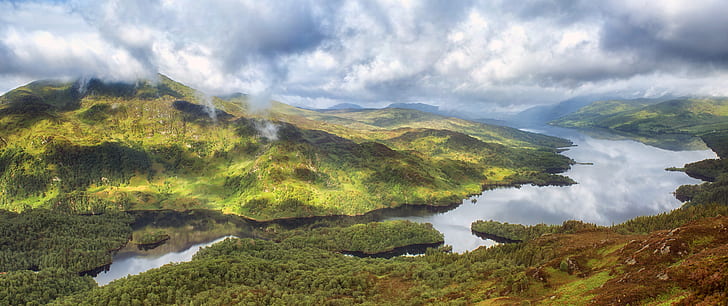 aerial view photography of mountains and river, Goblin, Trossachs