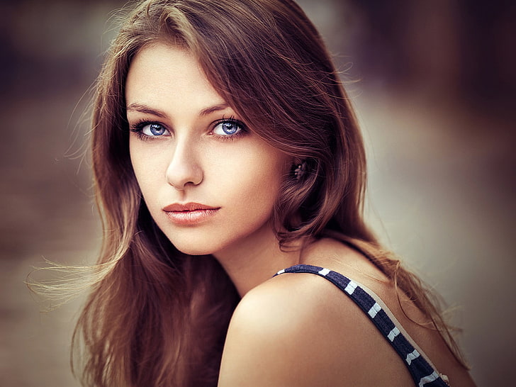 Dark haired girl with blue eyes-Beauty Photo Wallp.., portrait, HD wallpaper