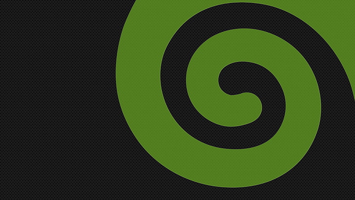 green and black swirl artwork, minimalism, spiral, openSUSE, geometric shape