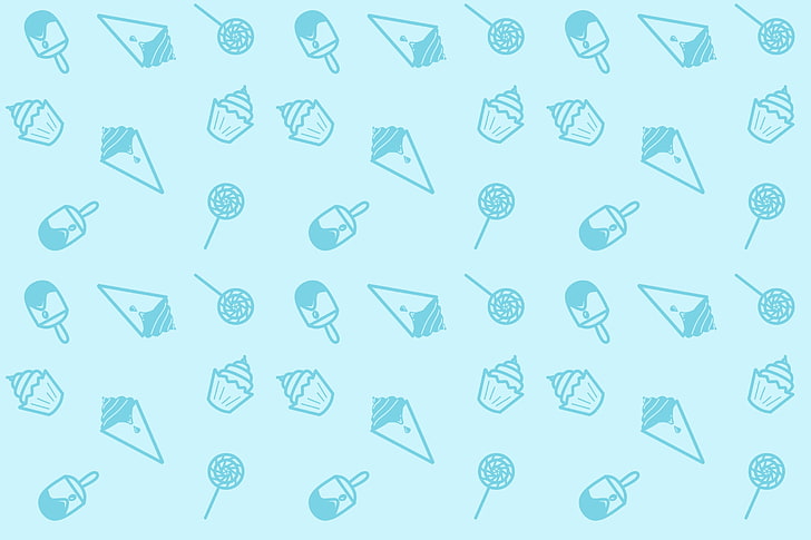 ice creams and cupcakes digital wallpaper, Minimalism, Blue, Candy