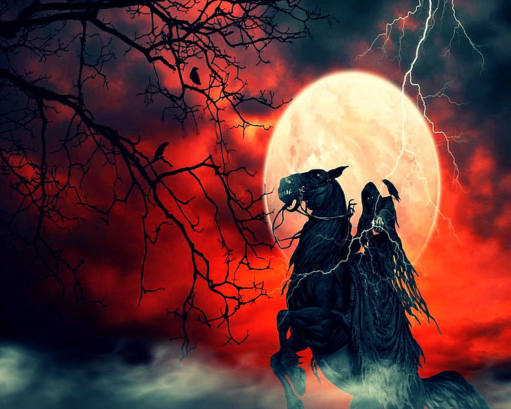 grim reaper riding horse wallpaper, Dark