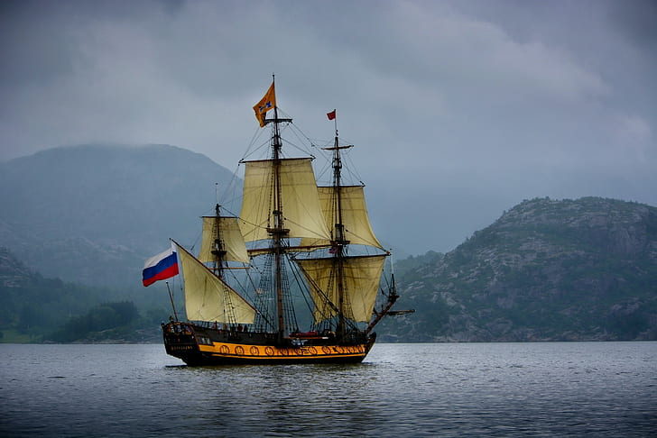 sailing ship, Russian, HD wallpaper