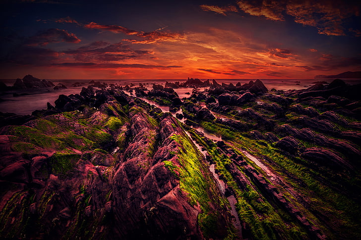 Sunset, 5K, Rocky shore, scenics - nature, sky, environment, HD wallpaper