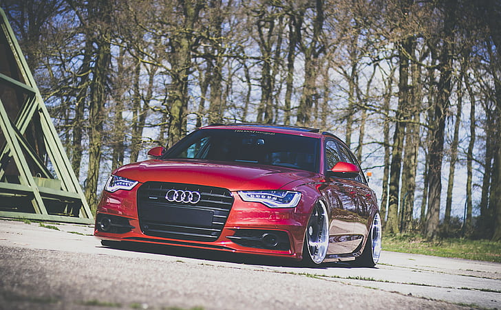 Audi A6 Avant, wagon, Red, stance, front, best, HD wallpaper
