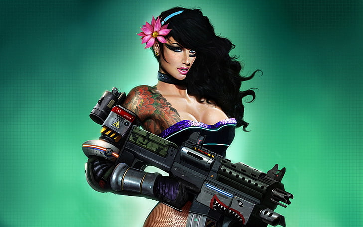 woman holding assault rifle digital wallpaper, girl, weapons, HD wallpaper