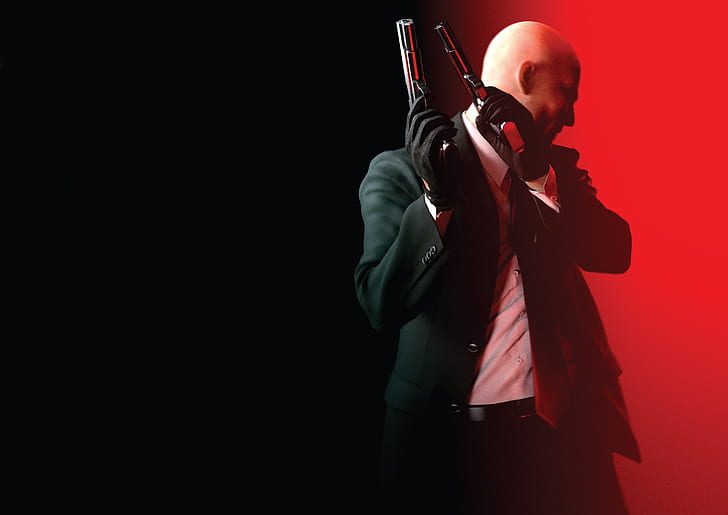 red, weapons, bald, tie, gloves, shirt, jacket, Square Enix, HD wallpaper