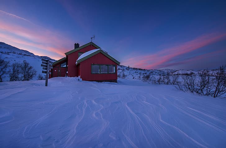 winter, the sky, snow, house, Norway, the bushes, Vest-Agder
