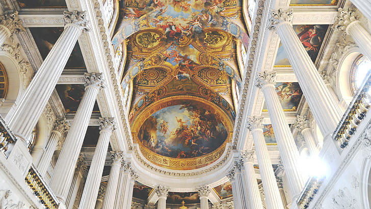 Château de Versailles, palace, gold, marble, murales, HD wallpaper
