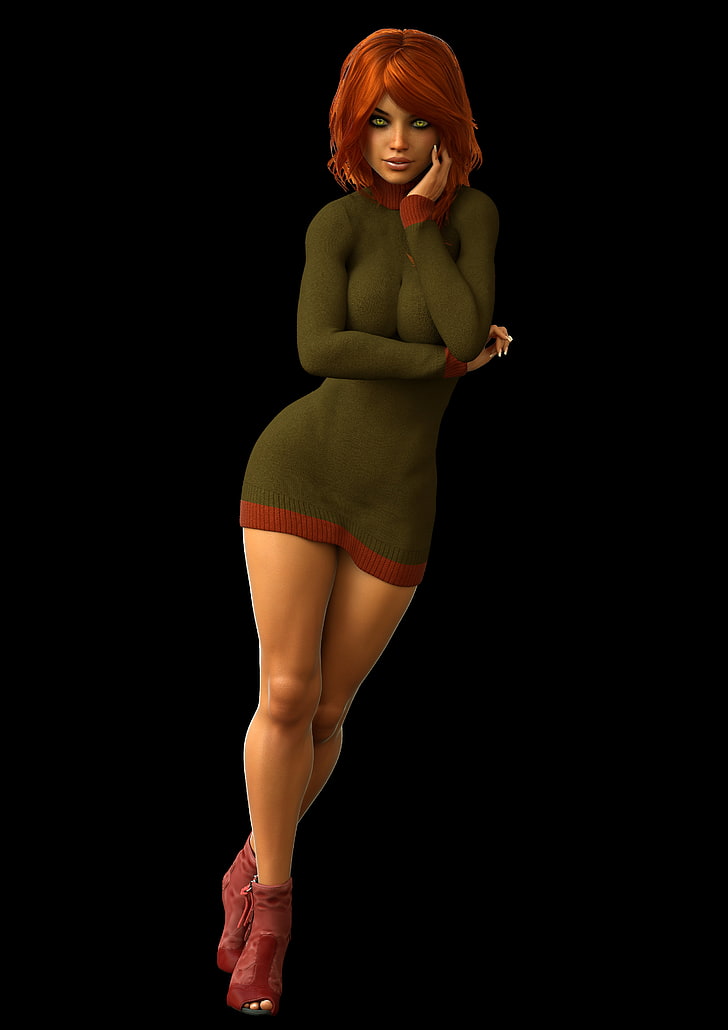 female character, 3D, render, women, redhead, one person, beautiful woman