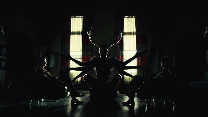 hannibal tv nightmare stag, indoors, silhouette, dark, reflection