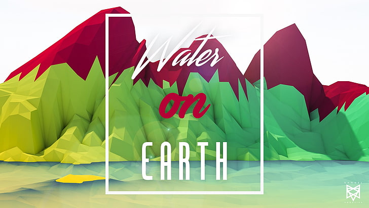 low poly, 3D, planet, colorful, typography, text, green color
