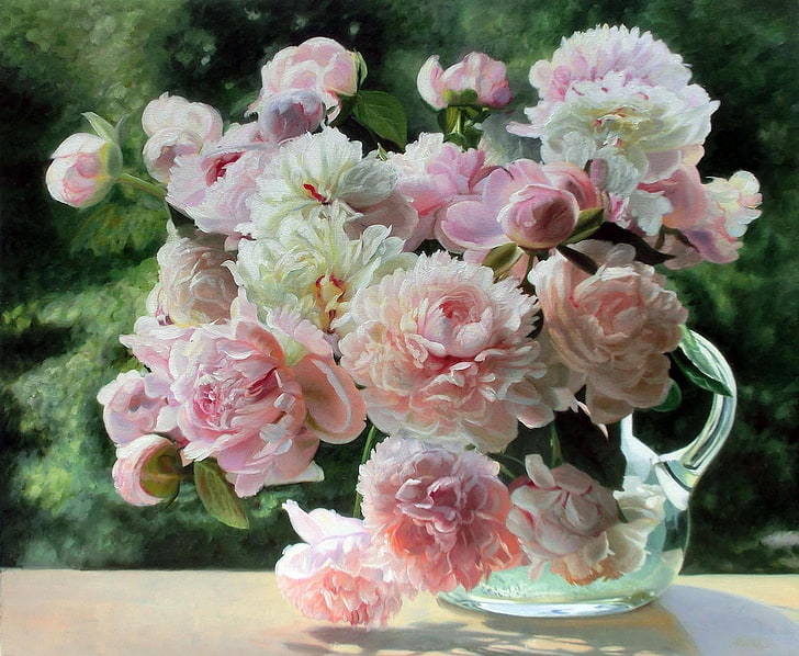 white and pink petaled flower arrangement, summer, light, flowers