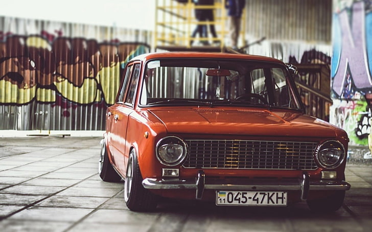 classic red car, old car, Russian cars, LADA, VAZ, Lada 2101, HD wallpaper
