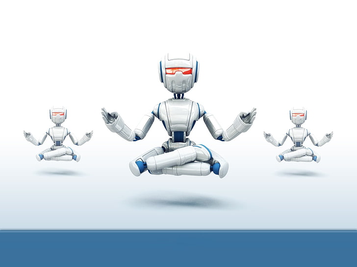white and blue plastic toy, robot, digital art, simple background, HD wallpaper