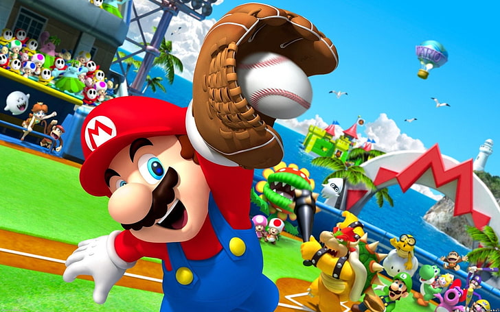 Video Game, Mario Super Sluggers, Bowser, Luigi, Maskass (Mario), HD wallpaper