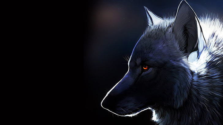wolf illustration, nature, fantasy art, glowing eyes, dark, animals