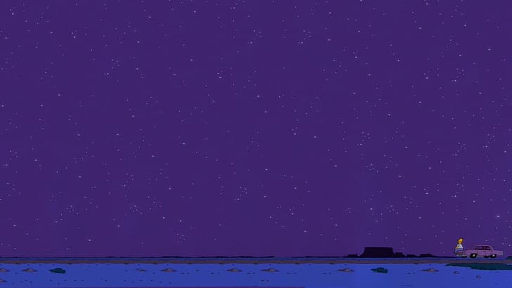 The Simpsons, Homer Simpson, starry night, stars, desert, car, HD wallpaper