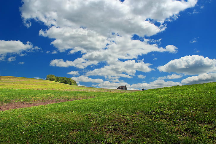 landscape photography of grass field, House on the Hill, Pennsylvania, HD wallpaper