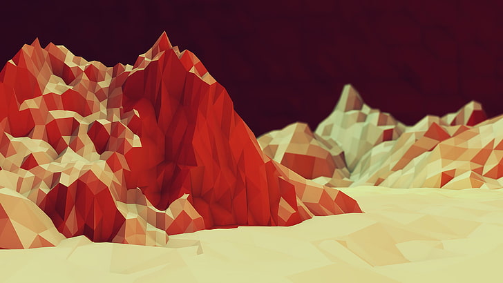 low poly, mountains, artwork, paper, indoors, red, no people