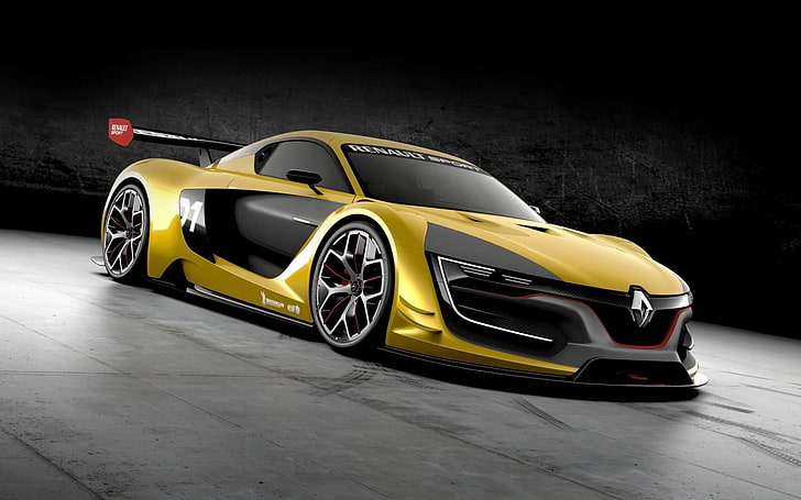 yellow and black Renault sports car, rs 01, concept, side view
