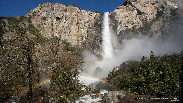 Rainbow in the Mist of Bridalveil Fall, Yosemite N.P., California, HD wallpaper