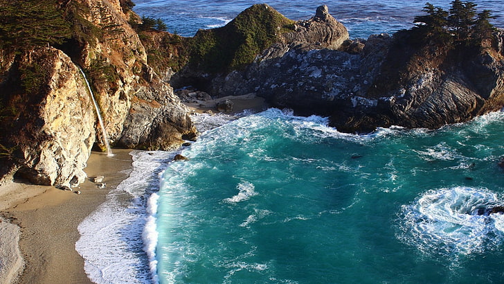 Earth, Big Sur, Beach, California, Cliff, Coast, McWay Falls, HD wallpaper